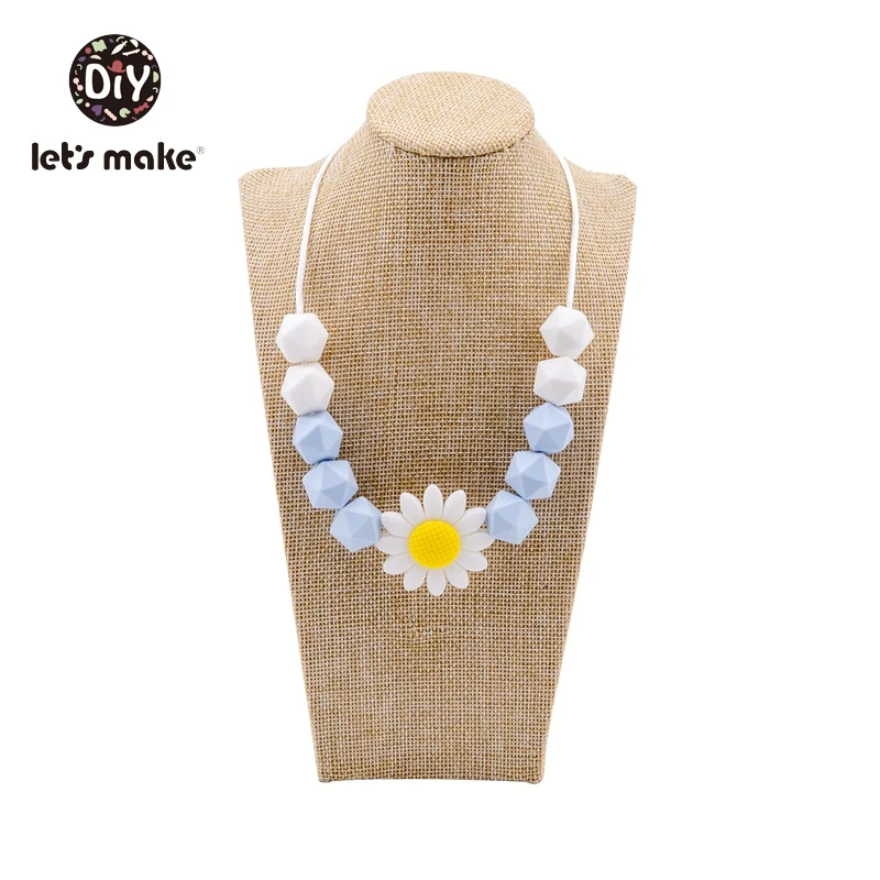 sunflower blue Давайте сделаем Силиконовые Прорезыватели из бисера Подсолнух деревянные грызуны Детские Прорезыватели ожерелья для мам кормящих BPA бесплатно вязанные бусины прорезыватели - Цвет: sunflower blue