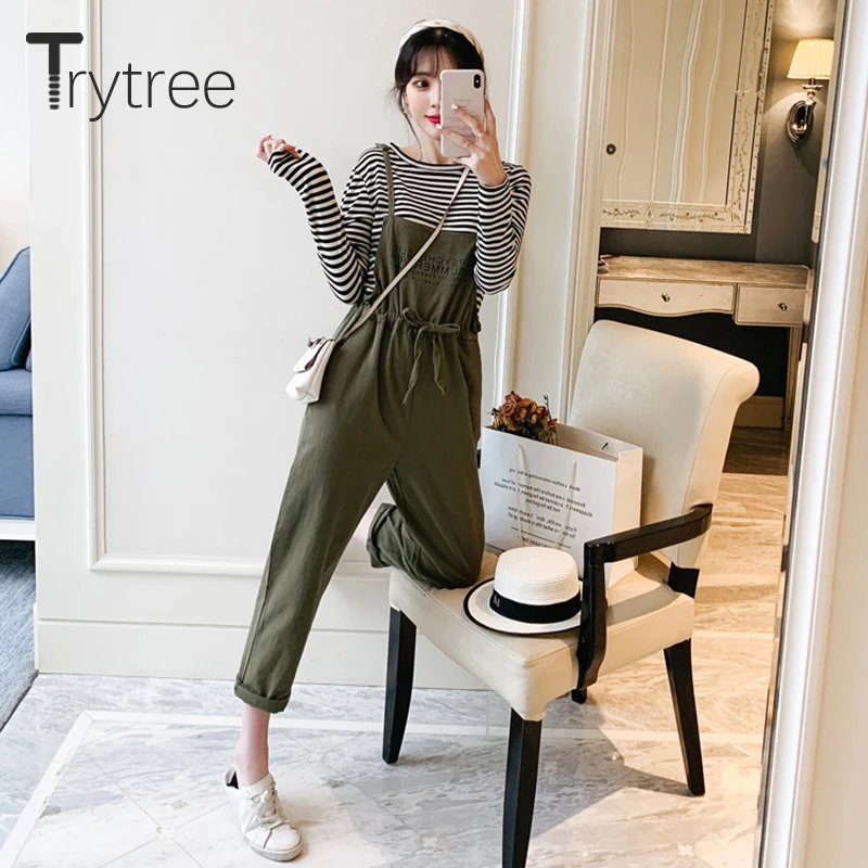 Trytree/2019 осенний женский костюм из двух предметов повседневные топы в полоску с