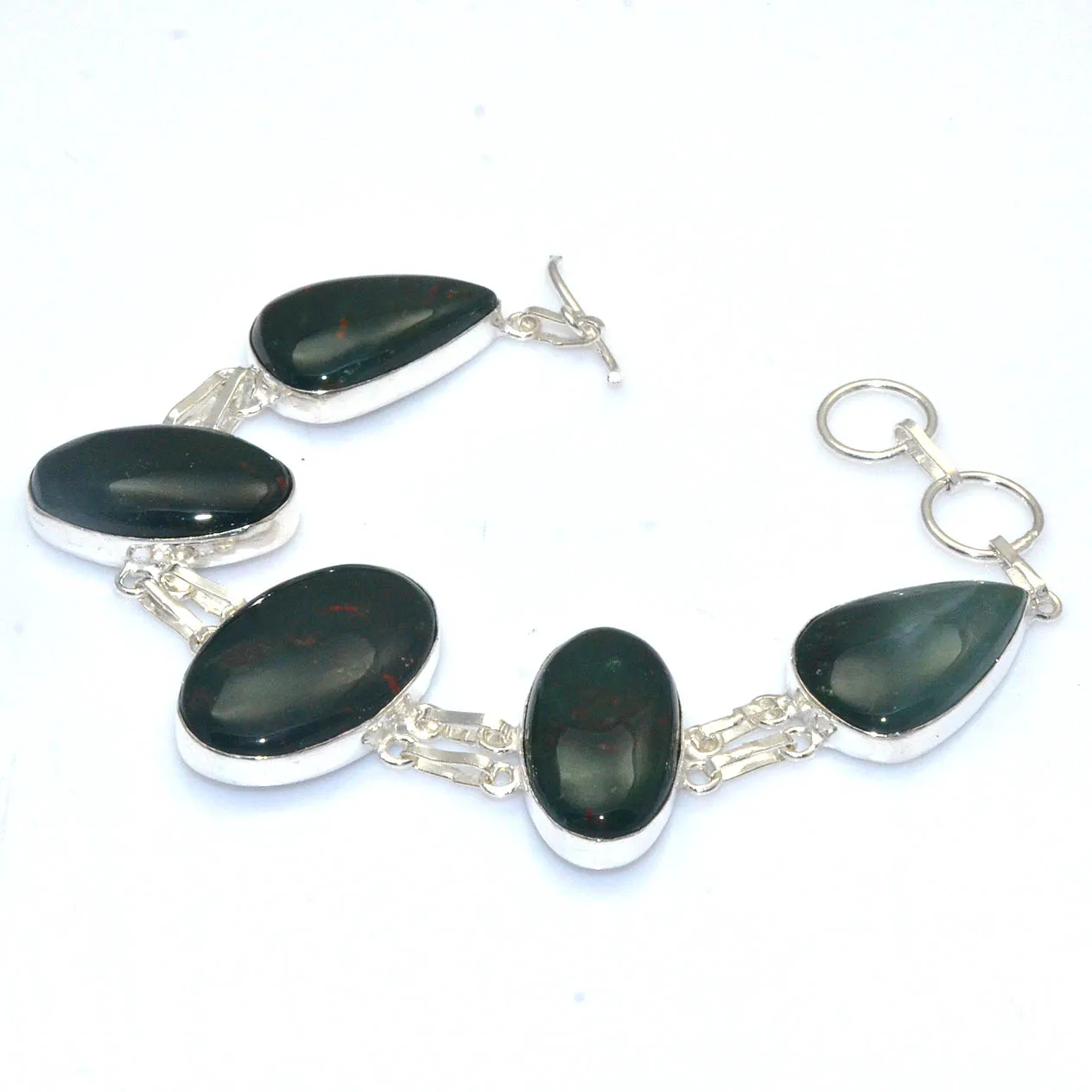 

Genuine Bloodstone Bracelet Silvers Overlay over Copper , women Jewelry gift 21.5 cm, B4272