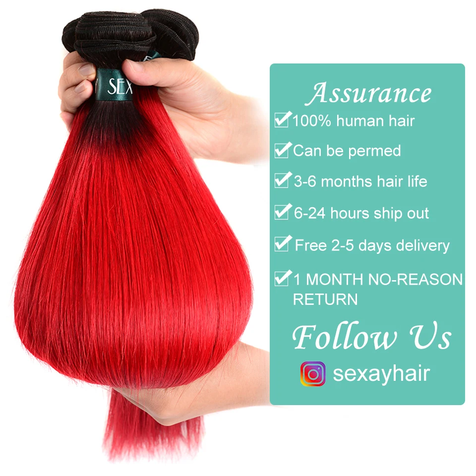 

Sexay Red Bundles With Closure 28" 4 Pcs Brazilian Straight Human Hair Weave And Pre Plucked Lace Frontal Closure With Bundles