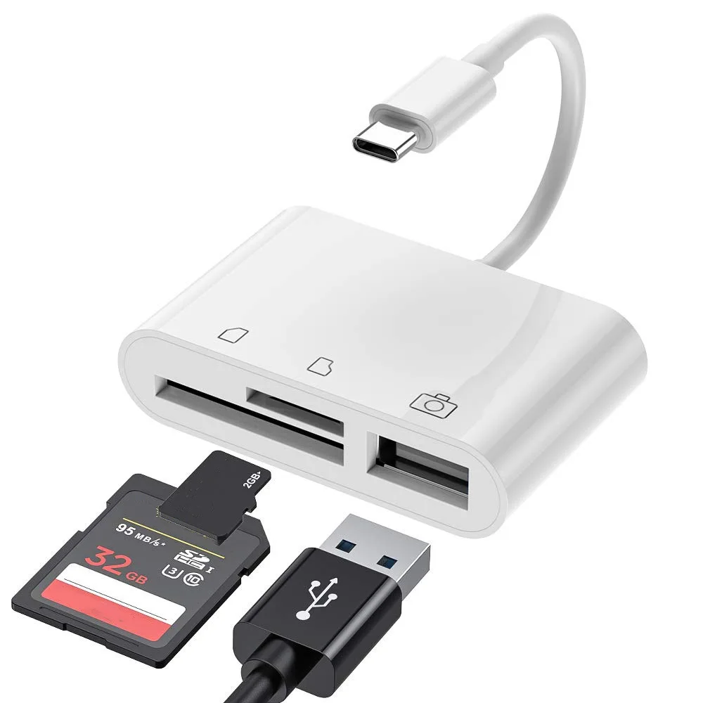 

Мультипортовый концентратор 3 в 1, конвертер Type-c/Lightning на USB A OTG, адаптер TF SD, кардридер для карт памяти для iphone, Android и ноутбука