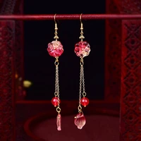 red stone long hanging earrings traditional chinese vintage handmade jewelry birthday gift