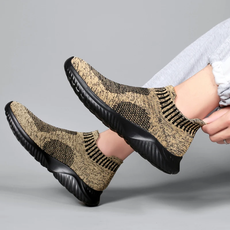 Кроссовки-носки мужские без шнуровки мягкие удобные прогулочные кеды плоская