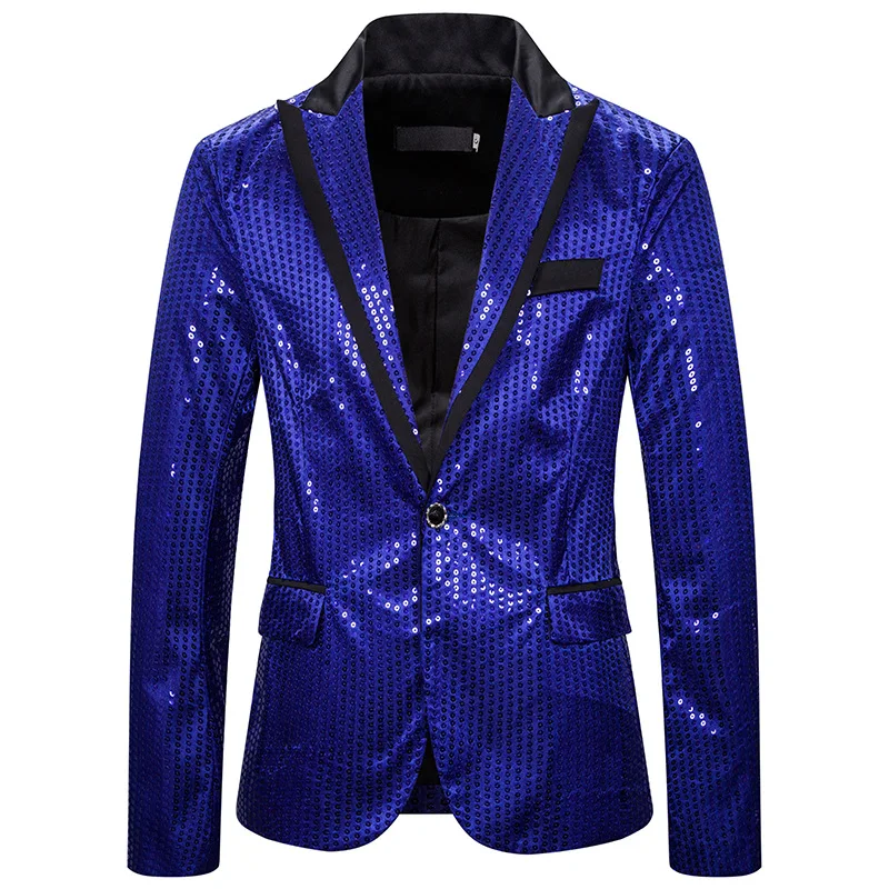 Королевский синий блейзер с блестками Мужской приталенный DJ клубный мужской