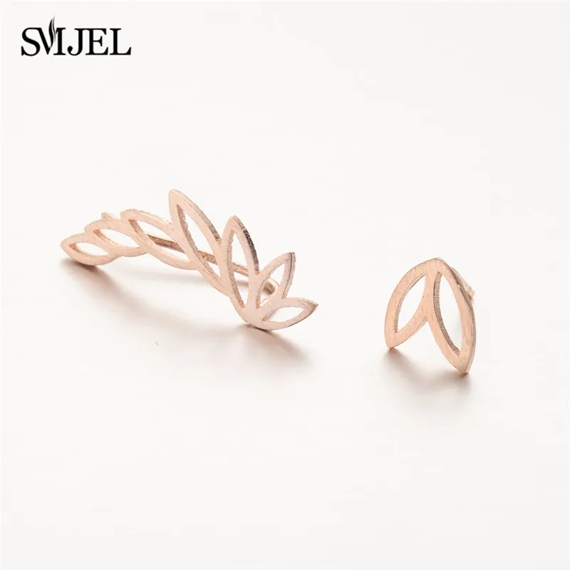 SMJEL Bohemian Leaves Earrings Ear Climber Tiny Circle Star Feather Stud Earrings For Women Everyday Jewelry Elephant Ear Cuff images - 6