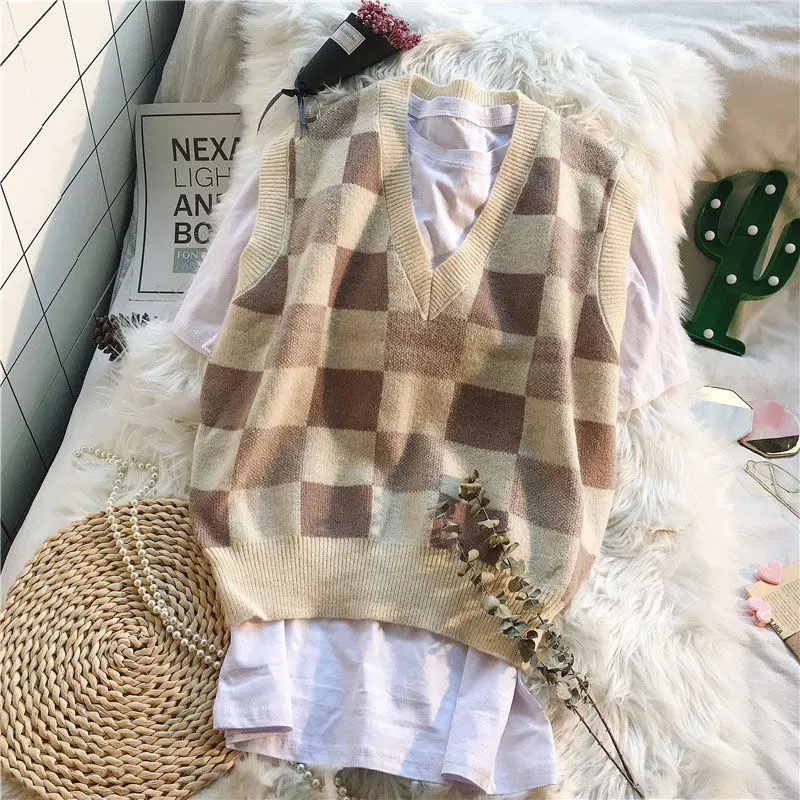 

Urifens Knitted Vest Women's V-neck 2021 New College Style Sleeveless Pullover Loose Casual Cotton Sweater CYQ0082