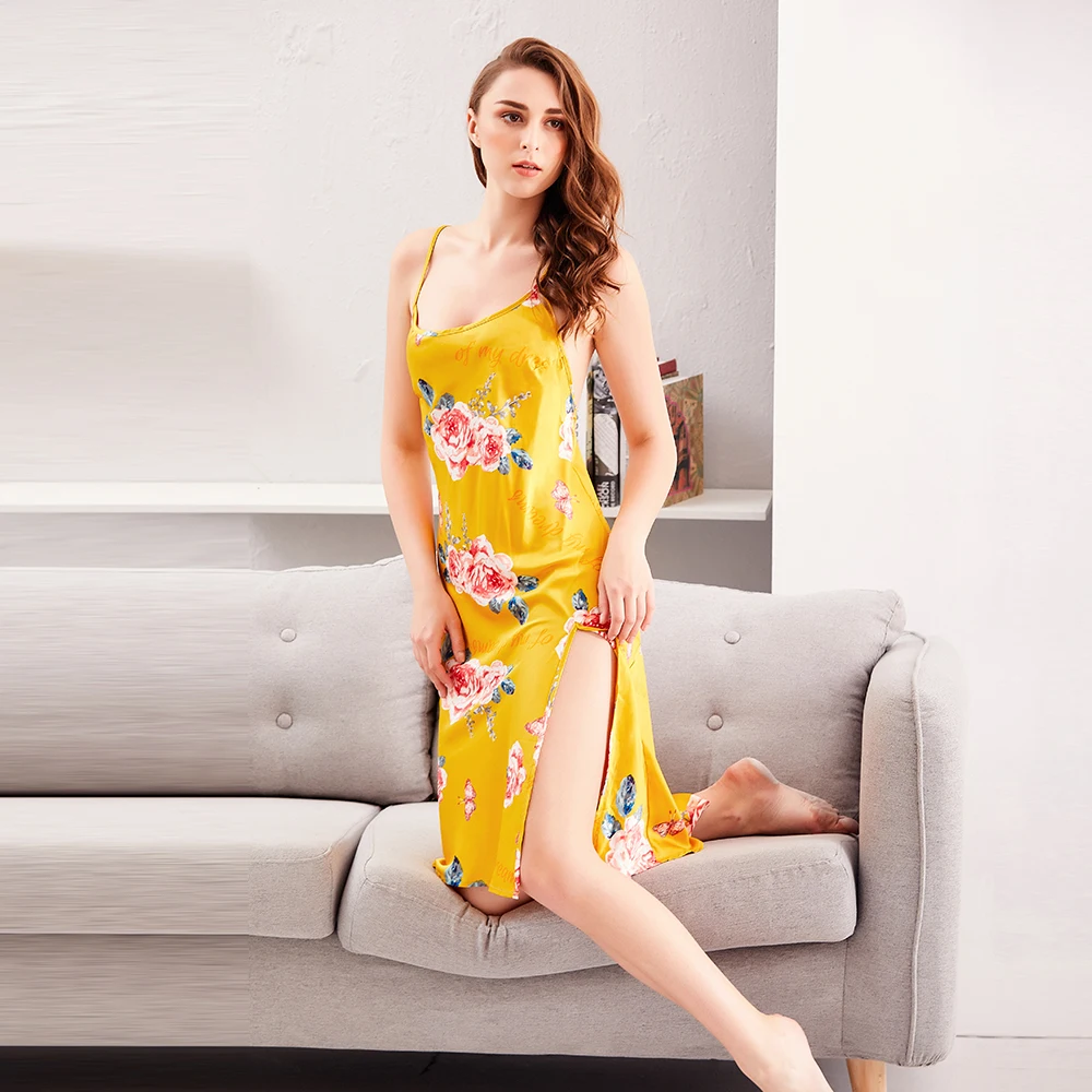 

Fashion Printing Lingerie Sexy Night Dress Women Pyjamas Silk Nightwear Female Sleepwear Backless Sleep Tops Baby Doll Nightgown