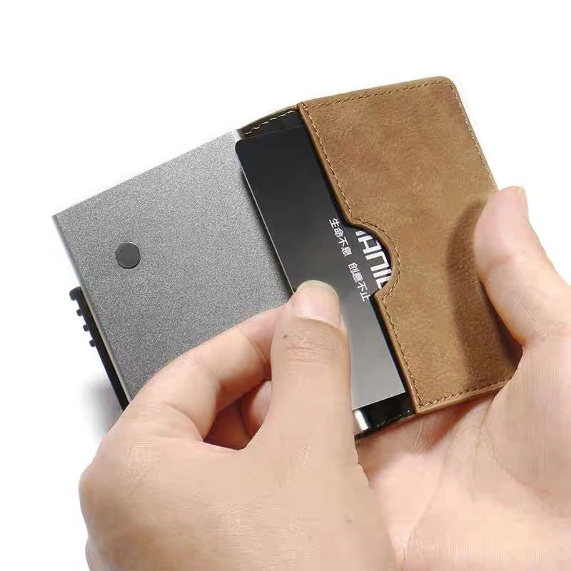 DIENQI карбоновый кожаный держатель для карт Aluminiuml RFID блокирующая Кредитная карта сумка кошелек для денег автоматический винтажный магический магнитный держатель для карт