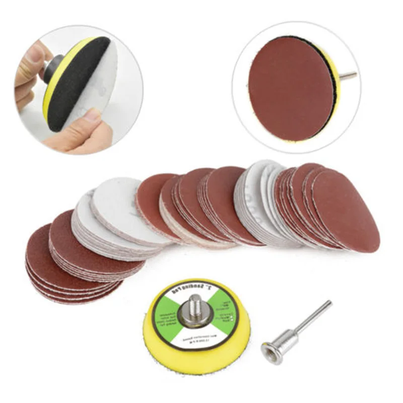 

60x 2 Sandpaper Disc And 1/4 Hook & Loop Sanding Backing Pad For Sander Useful