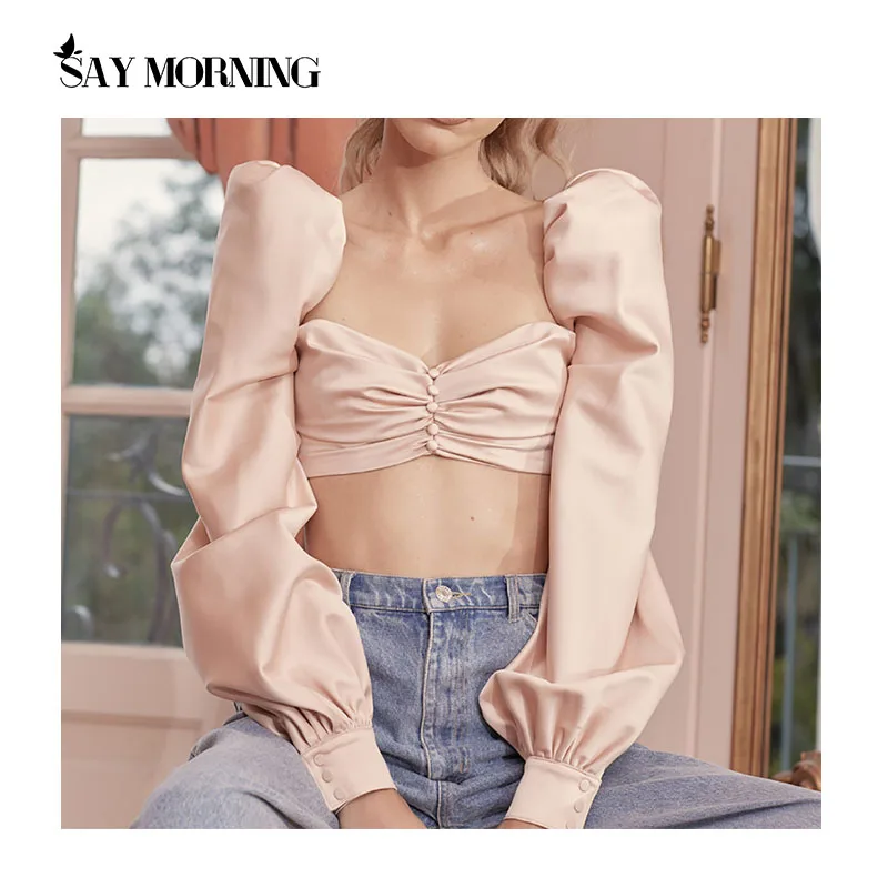 SAY MORNING женский укороченный топ с пышными рукавами открытой спиной длинным