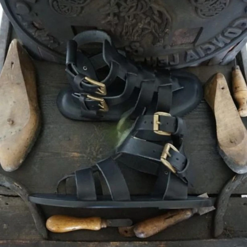 

2021 Summer New Women's Roman PU Leather Fashion Double Buckle Sandals Popular Trend Personalized Women's Sandals 5KE209