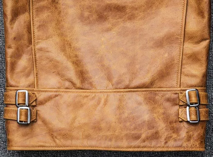 

2019 New Vogue Europe America Russia Men's Genuine Cowhide Leather Coats Yellow Plus Size Motor Biker Jacket for Male A074