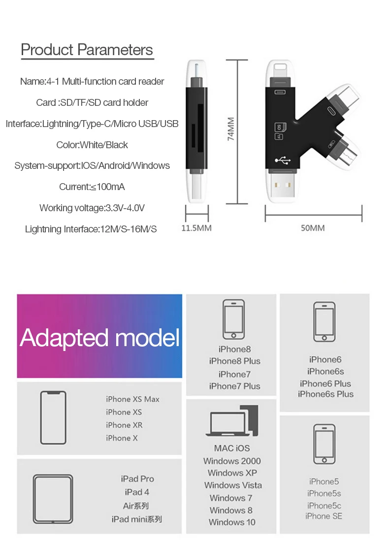 Утхай C80 быстрозаряжаемый Micro SD/TF OTG кард-ридер Multi чтения карт памяти мини-адаптер для iPhone 6/7/8 11 XR Plus iPod iPad OTG Картридеры
