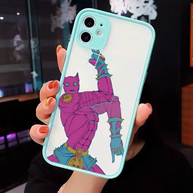 

Anime JoJo Killer Queen Phone Case For iPhone 12 11 Mini Pro XR XS Max 7 8 Plus X Matte transparent blue Back Cover