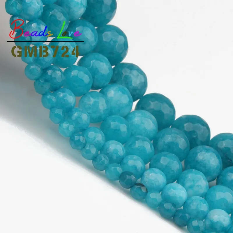 Граненые круглые бусины синего камня для изготовления ювелирных изделий 4 6 8 10 12 15