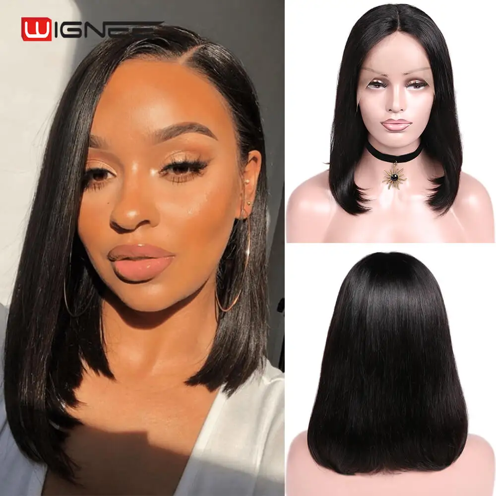 Wignee Lace Part Human Hair Bob Wig For Black Women 150% High Density Glueless Remy Brazilian Short Straight Hair Lace Human Wig