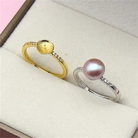 pearl ring hollow holder silver plated diy pearl ring silver accessories fashion open ring can be adjusted