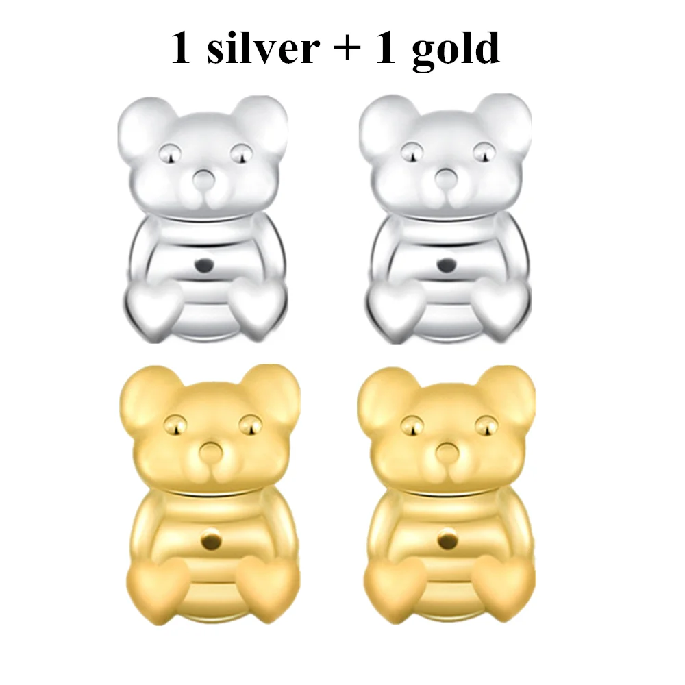 1 silver 1 gold Милые серьги-гвоздики Romad Magic Bear с задней опорой, закрывающие серьги с задней гайкой, подъемные серьги золотого/серебряного/розового цвета - Окраска металла: 1 silver 1 gold