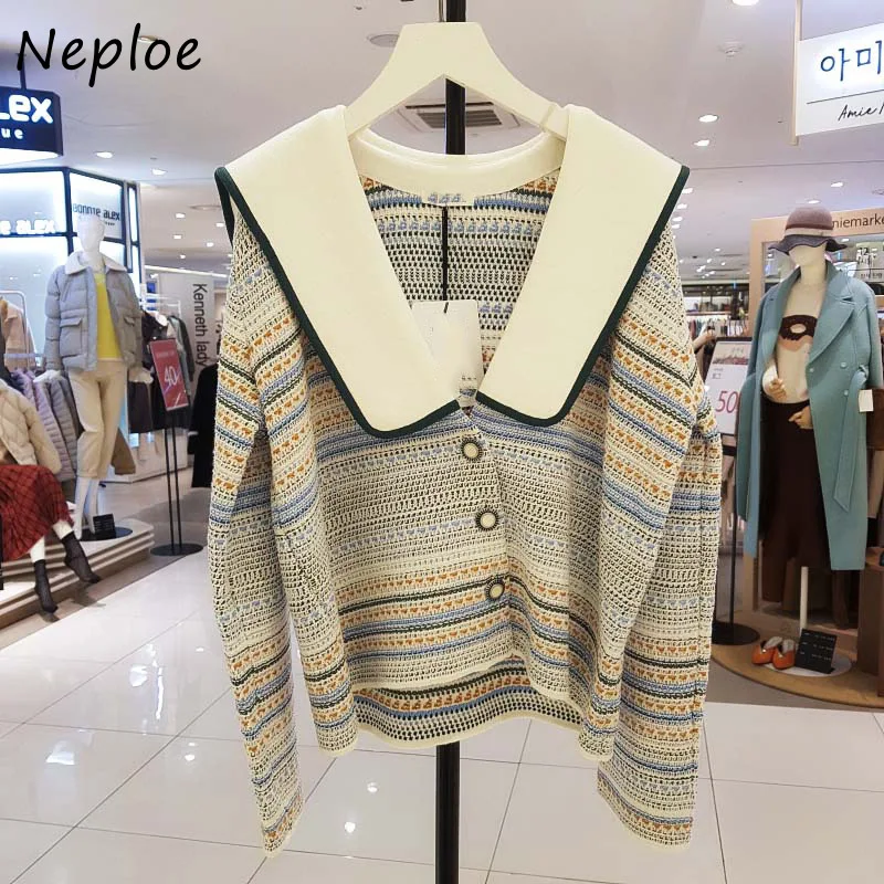 Neploe шик с воротником в стиле Питер Пэн изысканные свитера пуговицами 2021 панелями