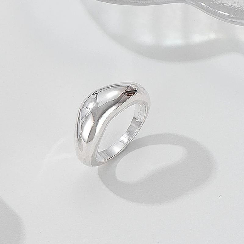 

" Fake One Penalty Ten " 925 Sterling Silver Design Sense Geometric Simple Geometric Glossy Jewlery Ring