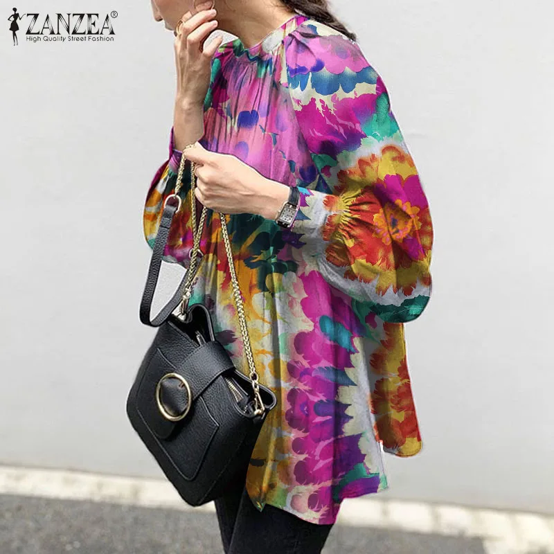 Женская Повседневная Блузка с цветочным принтом Весенняя рубашка ZANZEA богемная