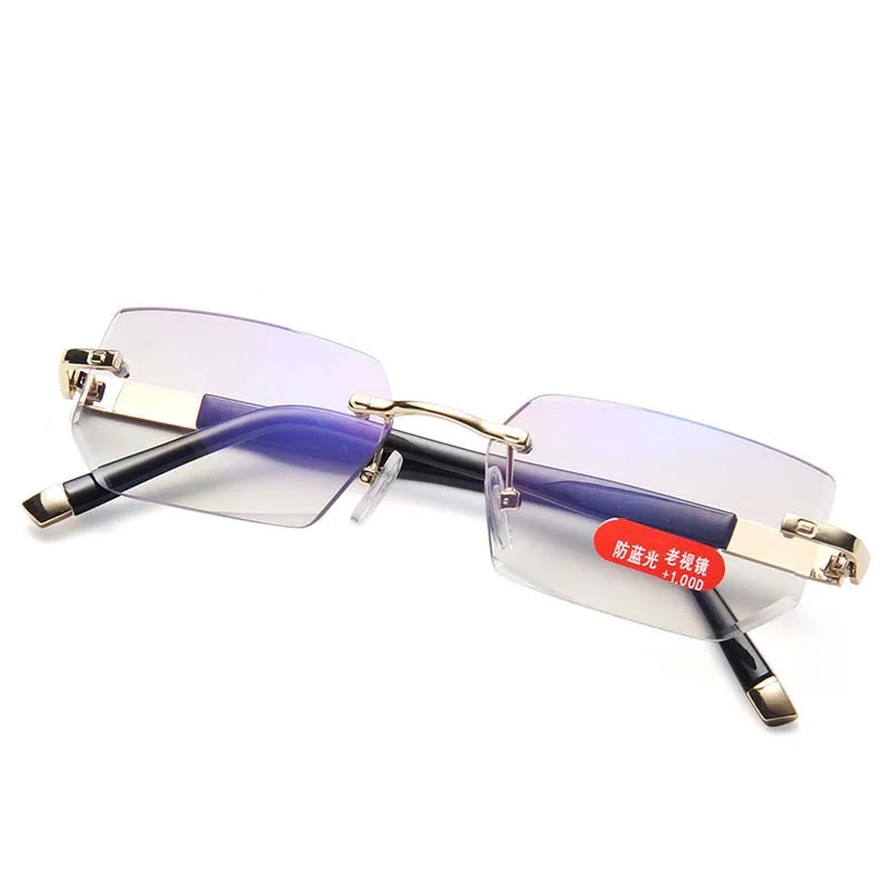 

Resin Rimless Reading Glasses Women Men Metal Transparent Blue Light Blocking Frameless Presbyopic Glasses With Diopters 1.0 1.5