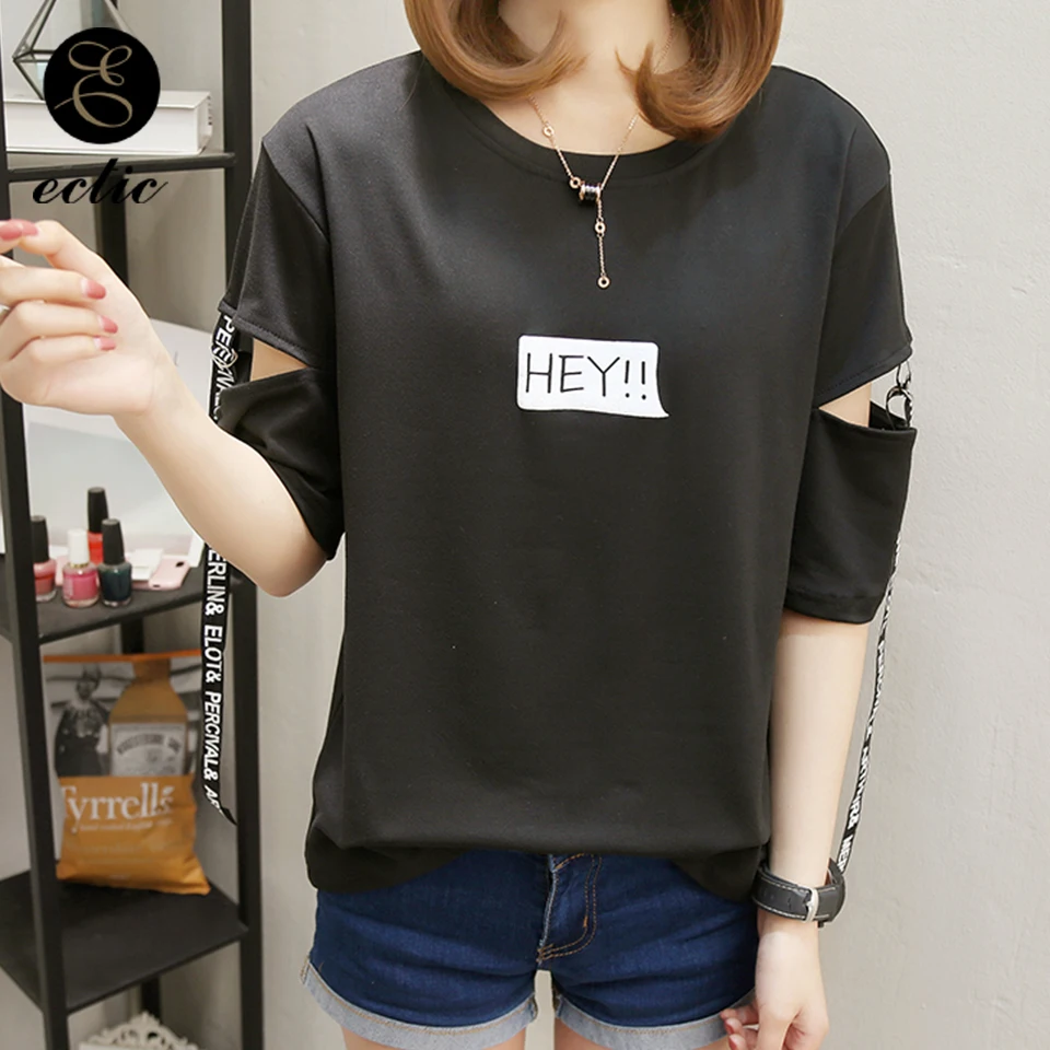 Харадзюку Корейский Стиль Футболка Женщина Панк Рок Больше Плюс Сайз Текст