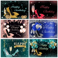 adult high heels themed birthday party backdrop woman happy birthday cake smash background glitter bokeh balloons photocall
