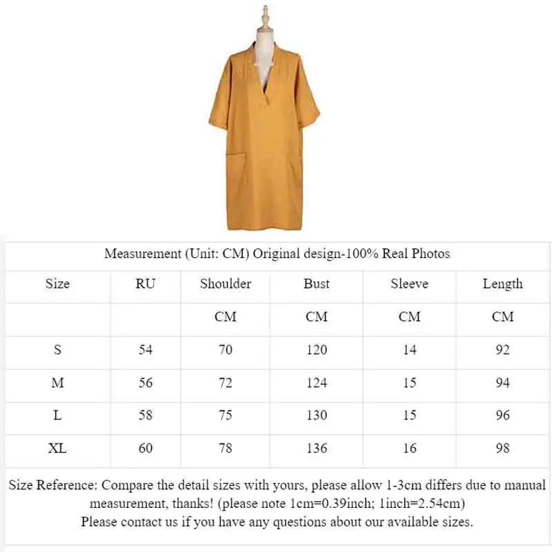 

Loose Summer Solid-colored V-neck Dress Casual Short-sleeved Dress Woman