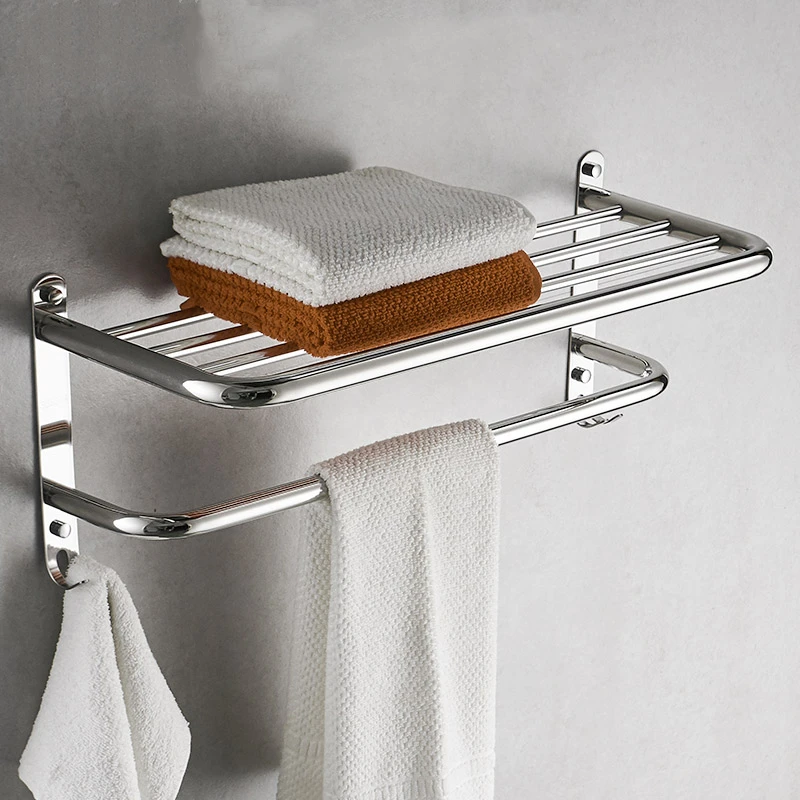 

Chrome Storage Shelf Shower Bathroom Set Bathroom Accessories Bath Towel Holder 304 Stainless Steel Bathroom Towel Rack 2 Layer