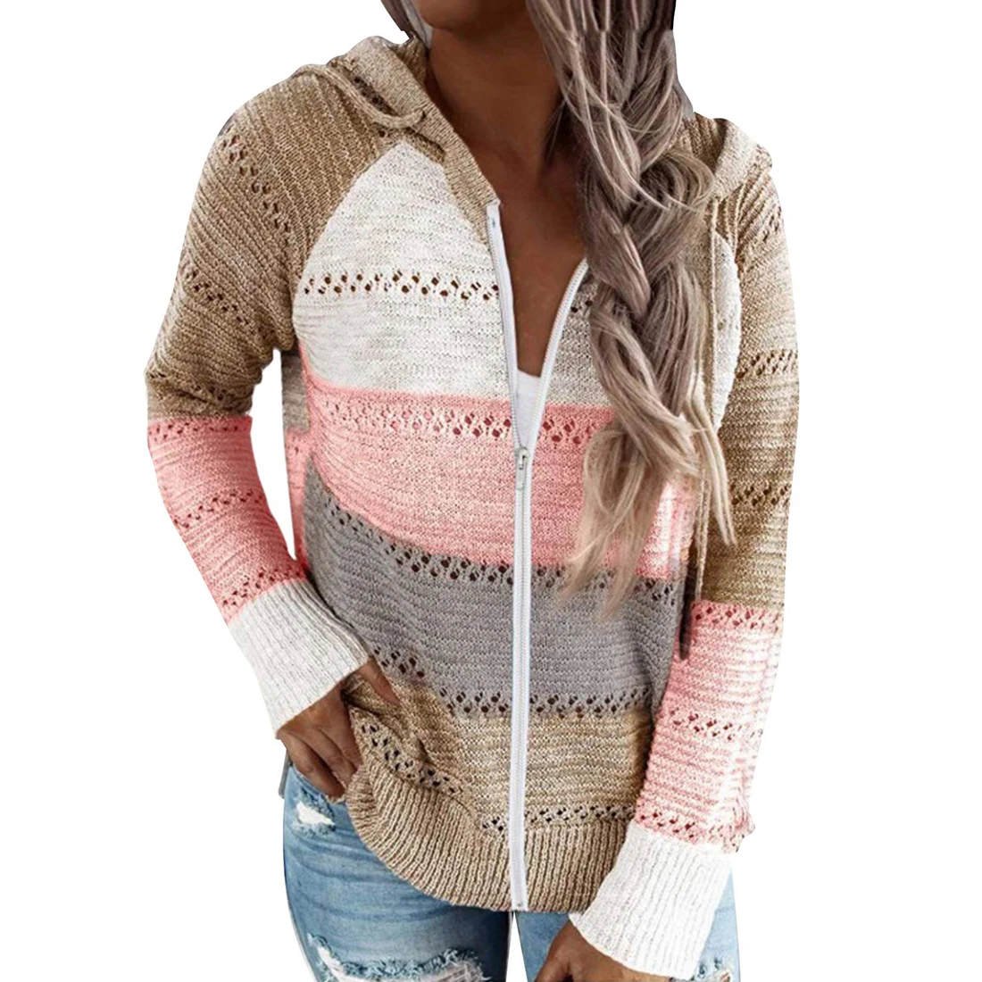 Женский винтажный кардиган на молнии тонкий мягкий свободный трикотажный свитер