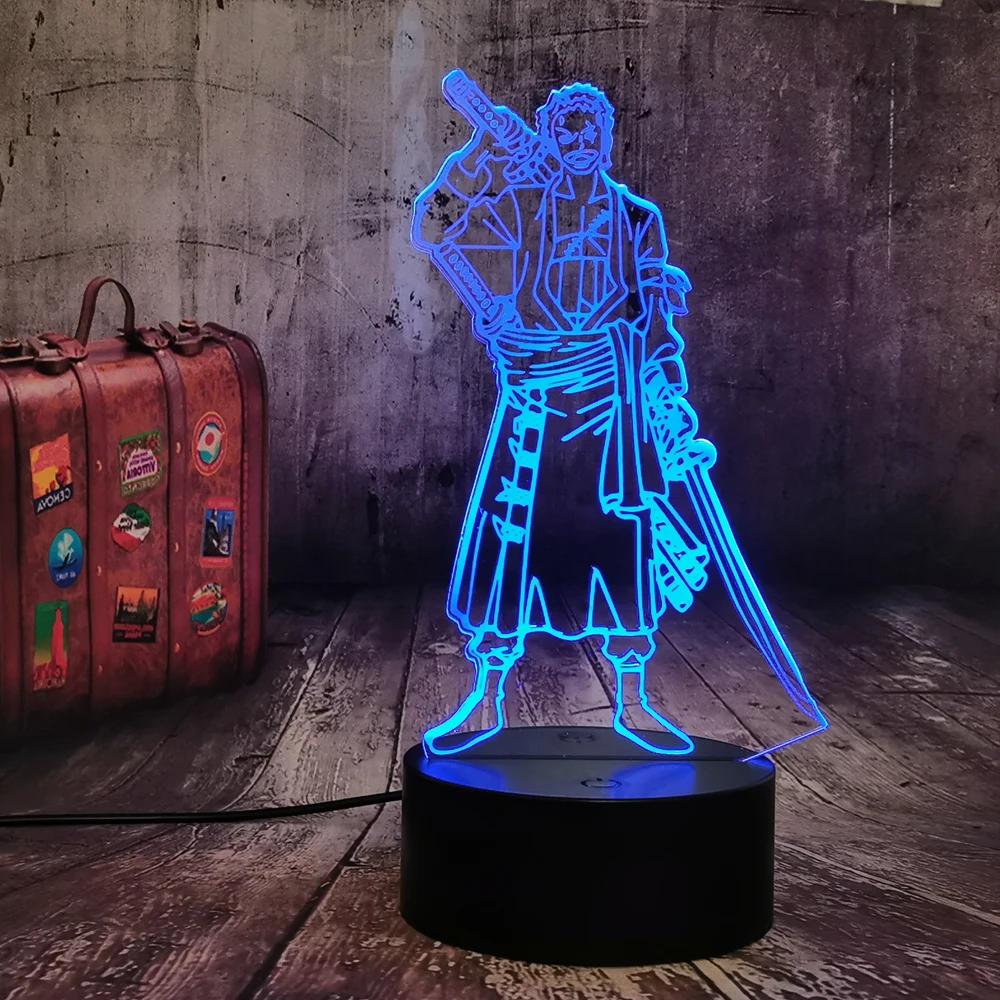 

Japan Anime One Piece Zoro Figure 3D LED Illusion Night Light 7 Colors Table Lamp Bedroom Decor Child Birthday Toys Mood Lampara