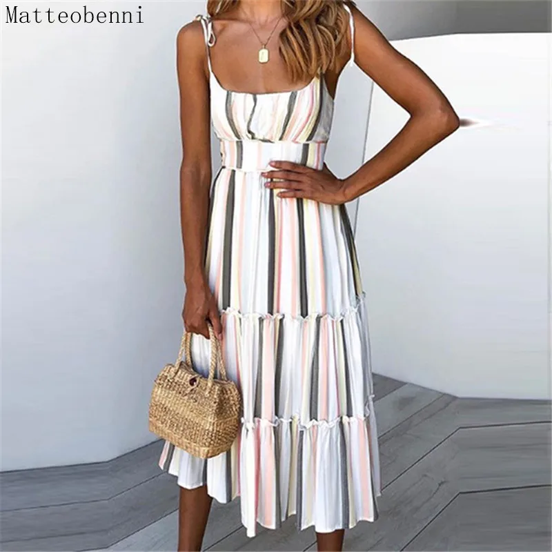 Модный Повседневный Сарафан с рюшами женское пляжное платье оборками миди без