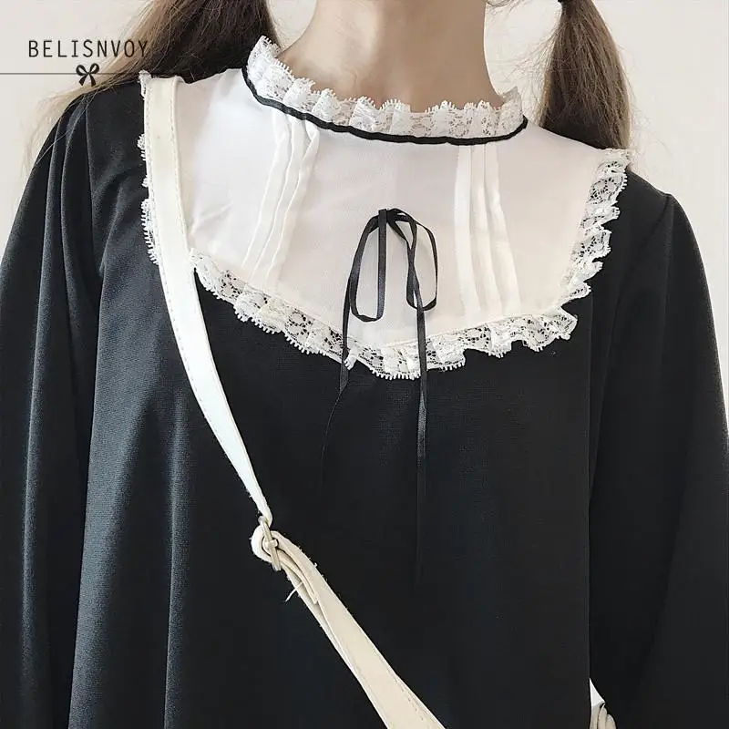 2020 японское милое модное черное платье женское корейское кружевное мини-платье в