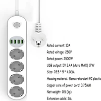 2 round pin eu rus plug power strip 4 usb port fast charge 2 1 eu socket 2500w multiple portable adapter 1 8m extension cord