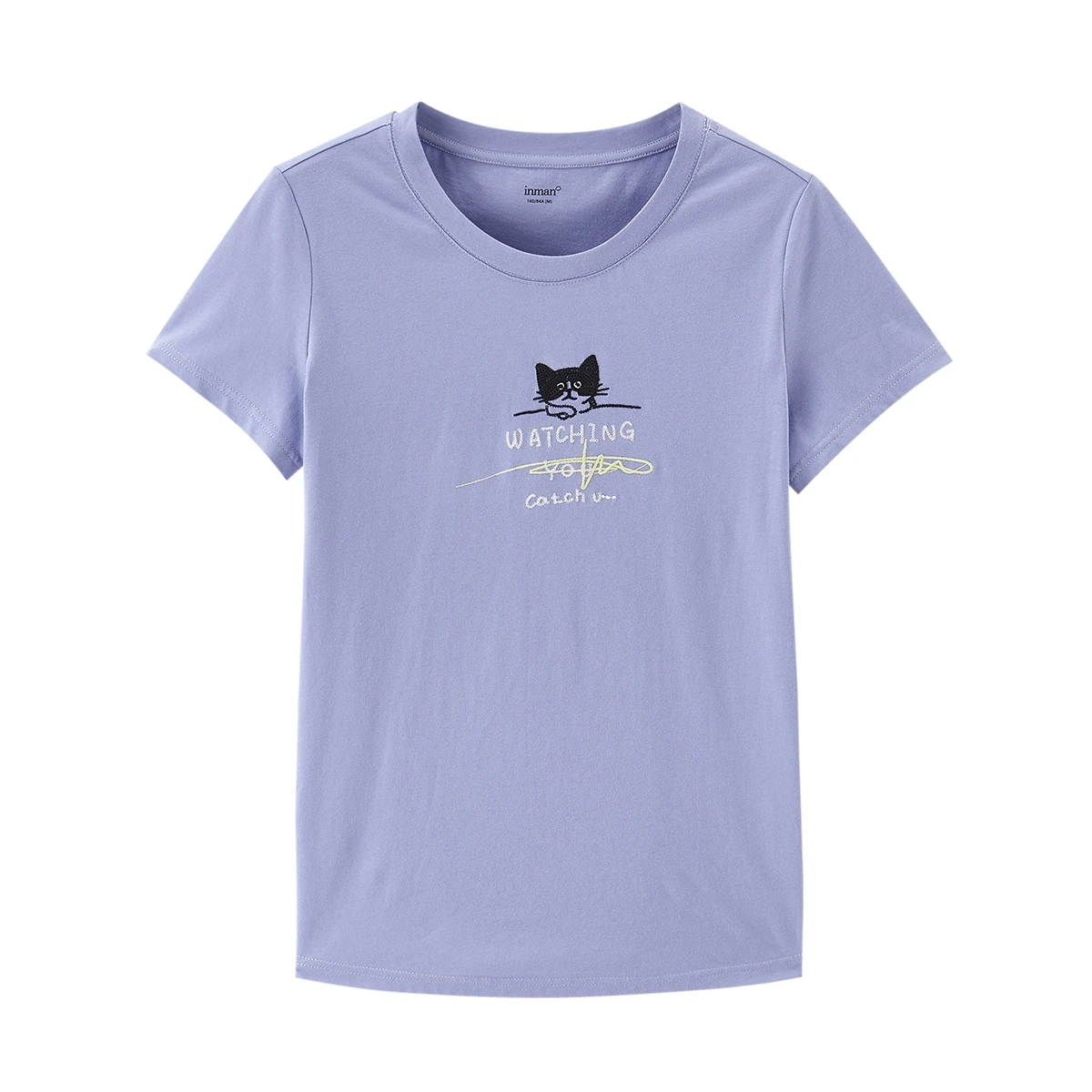 

INMAN Funny Pattern T-Shirt Paillette Cute Cat Embroidery O-Neck Girl Causal Minimal Design Tops
