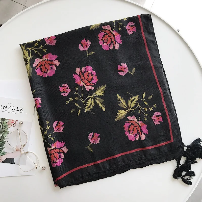 

Fashion Print Scarves New Women Fashion Square Scarf and Wrap Ladies Retro black