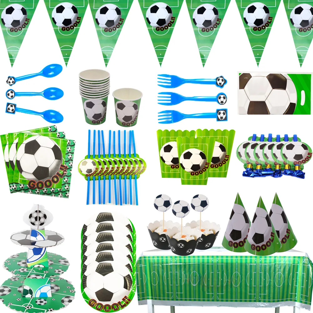 

Football Party Theme 1st birthday party tableware set paper Napkin Cups Tablecloth Flag straw Kids Favor Boys Party Decoration