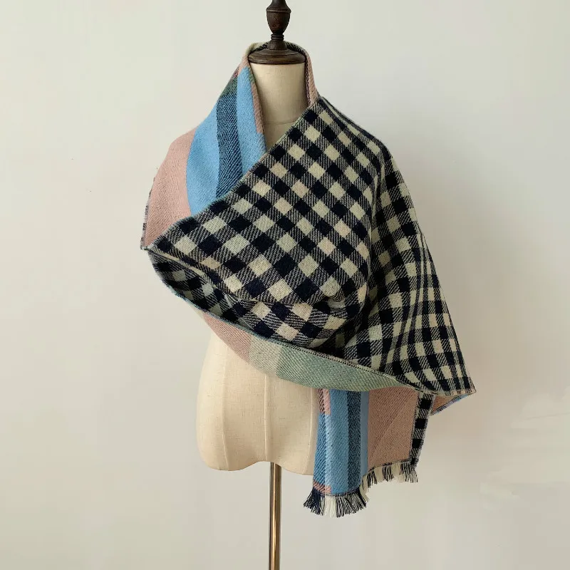 

2020 New Women Autumn Winter Scarf Warm Plaid Colorful Scarves Wide Long Ladies Scarf Pink Color Soft Scarf Pashmina
