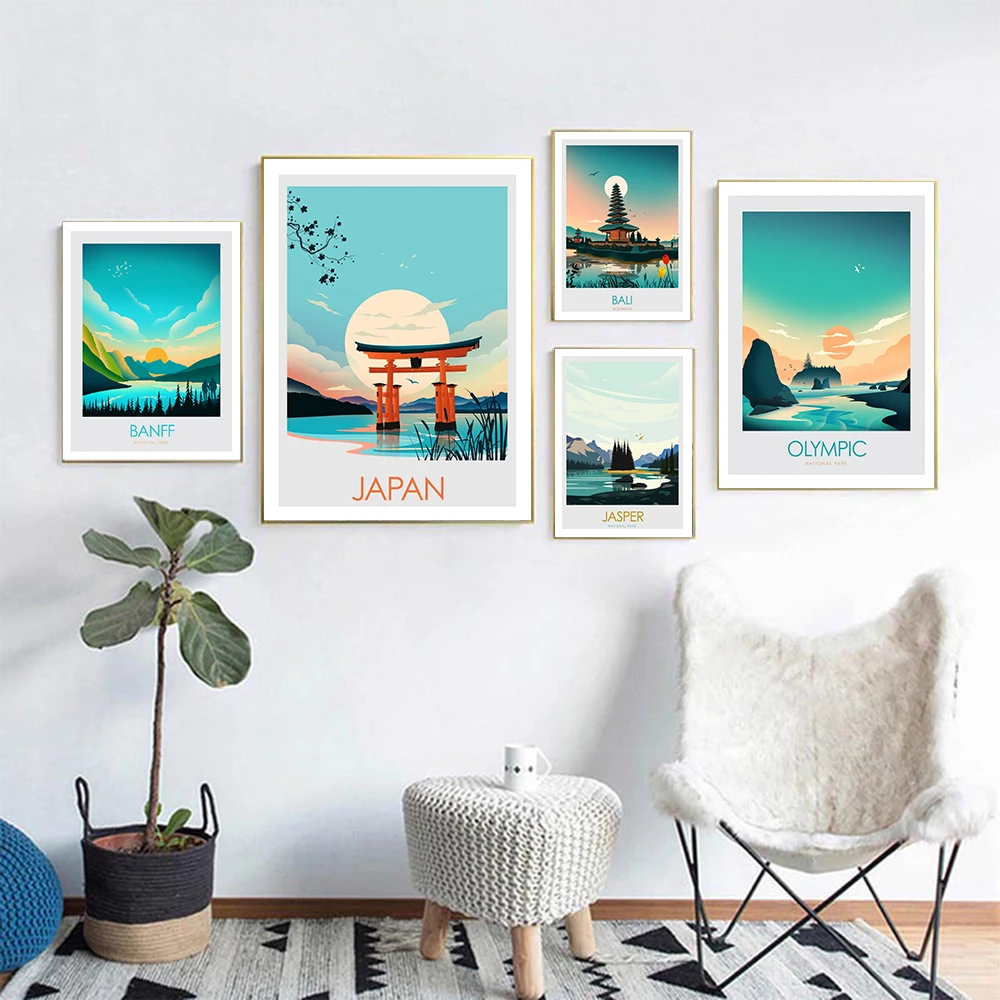 Фото Современный скандинавский пейзаж Бали Япония Брезентовая живопись настенный