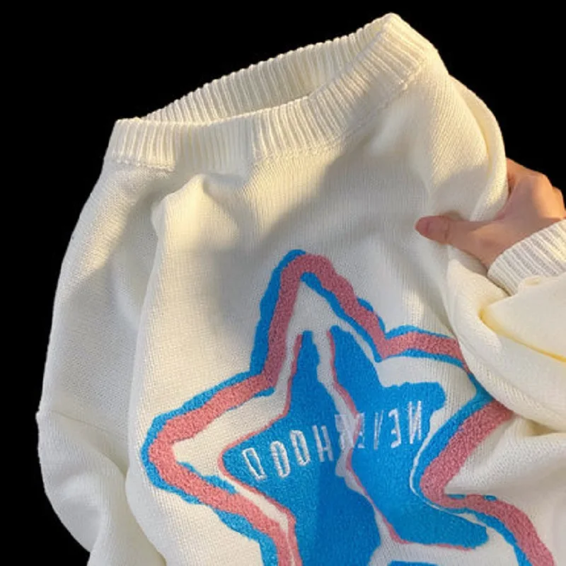 

American retro Harajuku sweater men and women loose casual sweet star round neck long-sleeved sweater high street jacket size
