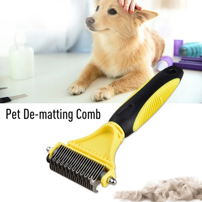 

Double Sided Pet Dematting Comb | Stainless Steel Grooming Brush for Small, Medium or Large Breeds | Removes Mats, Tangles and K