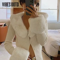 vibesootd fall winter fluffy faux fur knitted top coats and jackets oversized button up long sleeve overcoats warm tops