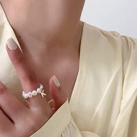 oval pearl rings women letter ring pearl beaded rings with alloy letter fashion jewelry gifts geometric ring 2021 new jewelry