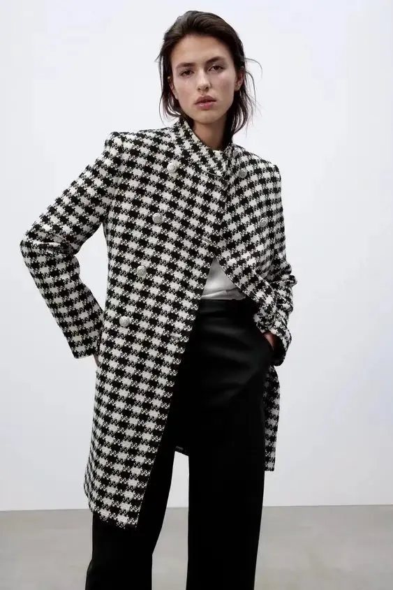 

Plaid Coat Women's Long Woolen Coat