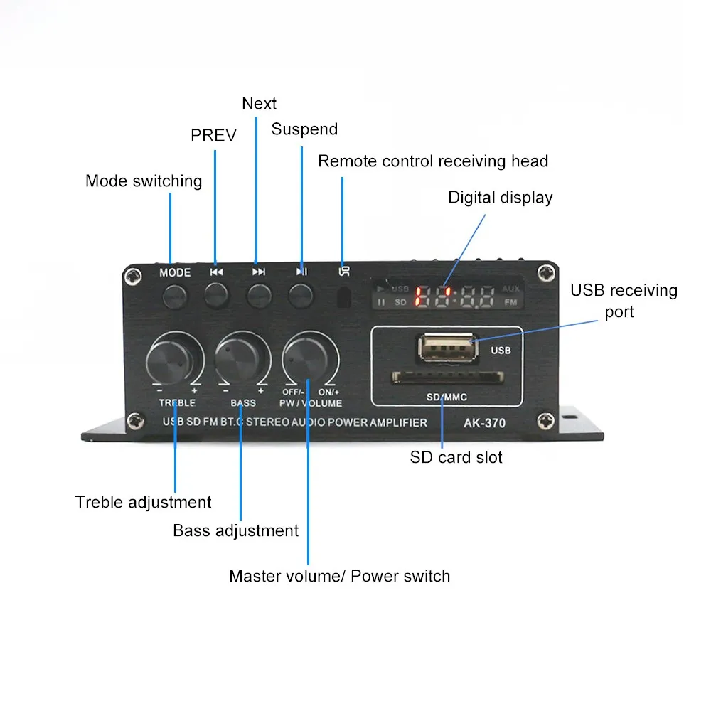 Artudatech 400W Hi-Fi Auto Stereo 12V Car Audio Amplifier Bluetooth-compatible MP3 Radio Booster | Электроника