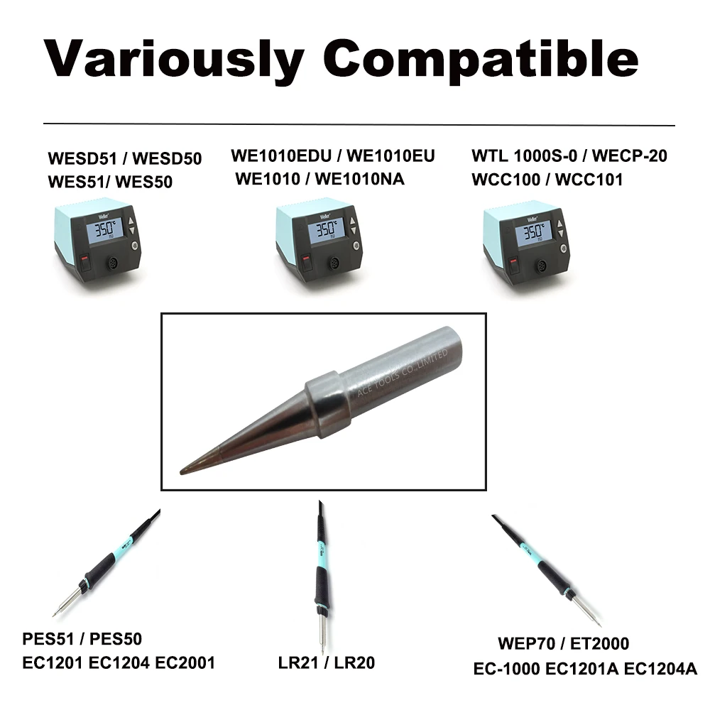 

5 PCS ETT Soldering Tip Conical 0.6mm Fit WELLER WES51 WES50 WESD51 WE1010NA WE1010EU PES51 PES50 LR21 LR20 Iron Welding Bit