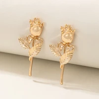 docona elegant gold rose flower drop earring for women gethic hollow geometric metal alloy earrings female party jewelry gift