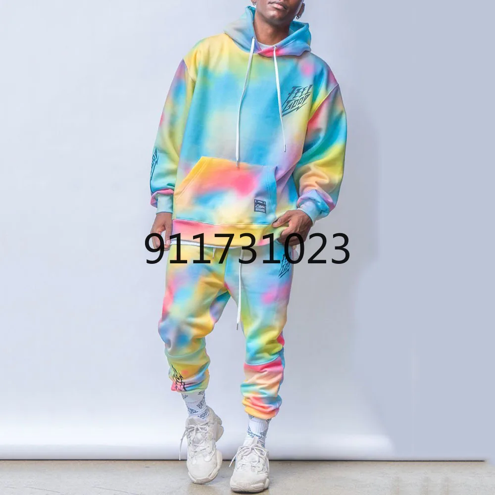 2022 Men's Fashion Suit Spring Autumn Men Color Stitching Long-sleeved Casual Hoodie Elastic Band Trousers Sports Two-piece Set