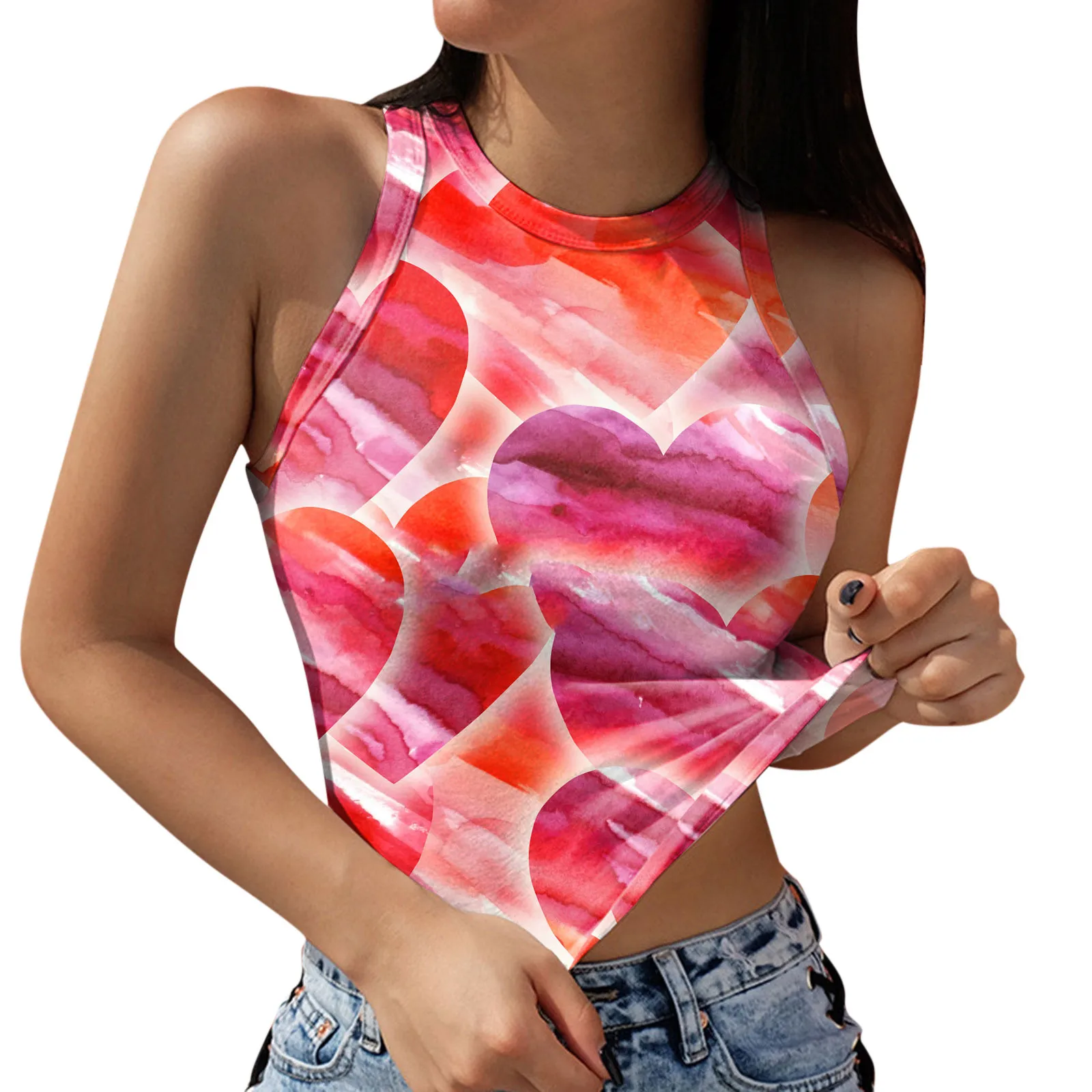 Майка женская с круглым вырезом и принтом сердечек | Женская одежда